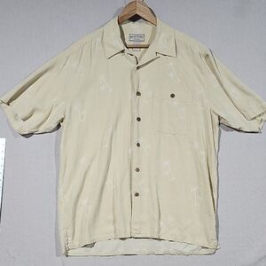 Boca Classics Silk Men's‎ Soft Yellow Short Sleeve Tropical Print Button Shirt L